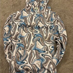 Kendall & Kylie Men's Blue and Brown Swirl Hoodie
